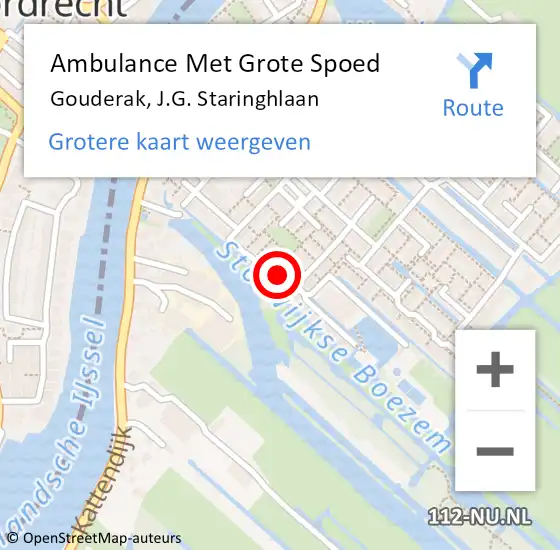 Locatie op kaart van de 112 melding: Ambulance Met Grote Spoed Naar Gouderak, J.G. Staringhlaan op 12 februari 2017 20:08