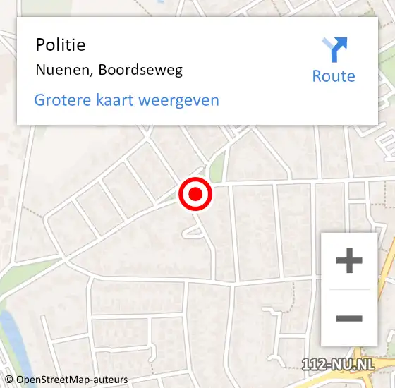 Locatie op kaart van de 112 melding: Politie Nuenen, Boordseweg op 12 februari 2017 20:09