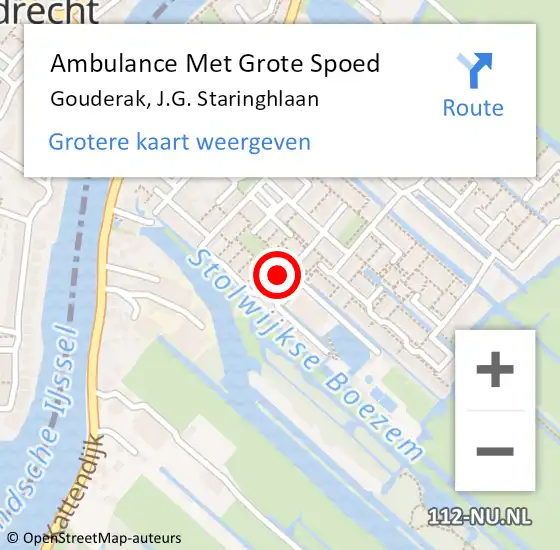 Locatie op kaart van de 112 melding: Ambulance Met Grote Spoed Naar Gouderak, J.G. Staringhlaan op 12 februari 2017 20:09