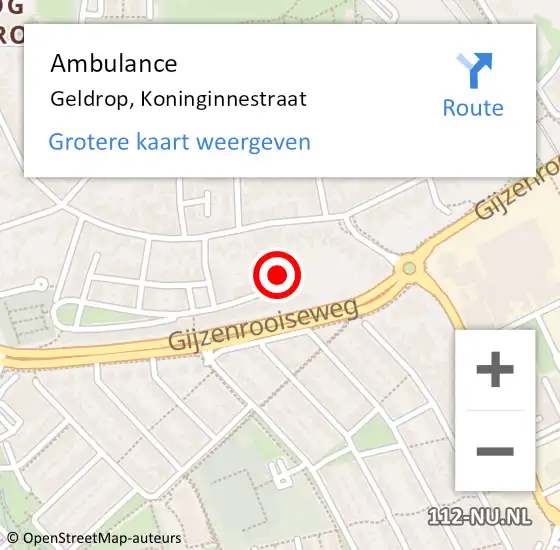 Locatie op kaart van de 112 melding: Ambulance Geldrop, Koninginnestraat op 12 februari 2017 22:11