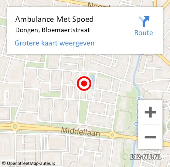 Locatie op kaart van de 112 melding: Ambulance Met Spoed Naar Dongen, Bloemaertstraat op 12 februari 2017 22:25