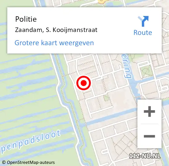 Locatie op kaart van de 112 melding: Politie Zaandam, S. Kooijmanstraat op 13 februari 2017 00:35