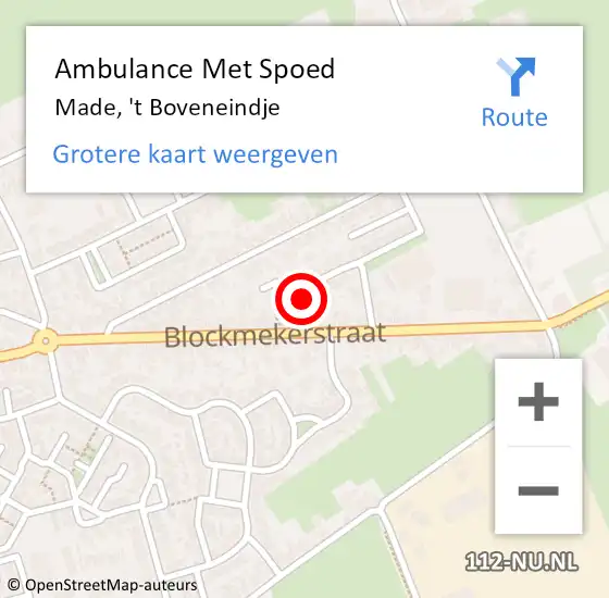 Locatie op kaart van de 112 melding: Ambulance Met Spoed Naar Made, 't Boveneindje op 13 februari 2017 00:58