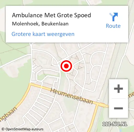 Locatie op kaart van de 112 melding: Ambulance Met Grote Spoed Naar Molenhoek, Beukenlaan op 13 februari 2017 01:42