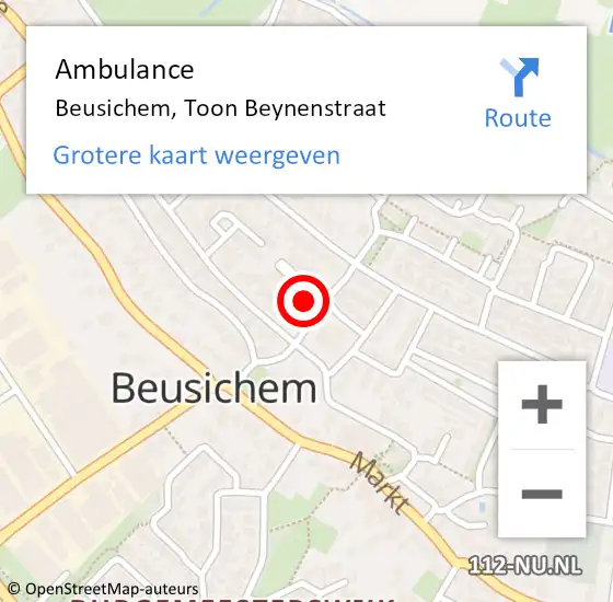 Locatie op kaart van de 112 melding: Ambulance Beusichem, Toon Beynenstraat op 13 februari 2017 02:03