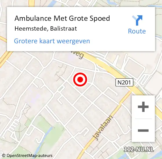 Locatie op kaart van de 112 melding: Ambulance Met Grote Spoed Naar Heemstede, Balistraat op 13 februari 2017 03:24
