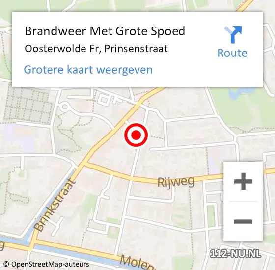 Locatie op kaart van de 112 melding: Brandweer Met Grote Spoed Naar Oosterwolde Fr, Prinsenstraat op 10 januari 2014 19:46