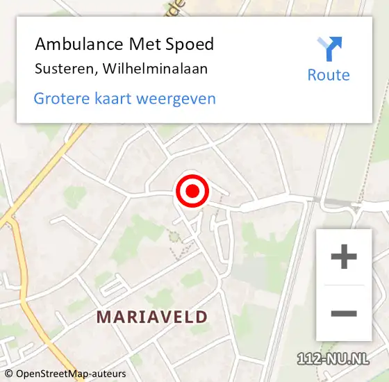 Locatie op kaart van de 112 melding: Ambulance Met Spoed Naar Susteren, Wilhelminalaan op 13 februari 2017 06:17