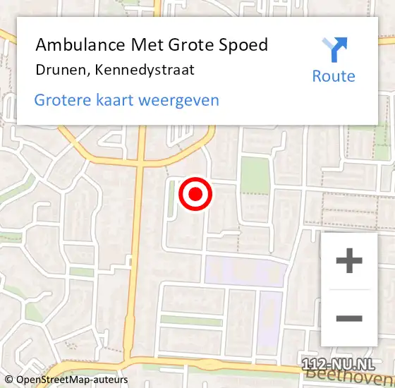 Locatie op kaart van de 112 melding: Ambulance Met Grote Spoed Naar Drunen, Kennedystraat op 13 februari 2017 06:35