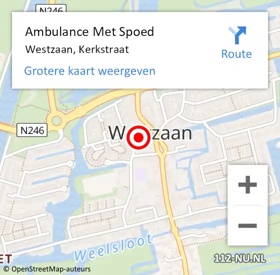 Locatie op kaart van de 112 melding: Ambulance Met Spoed Naar Westzaan, Kerkstraat op 13 februari 2017 08:31