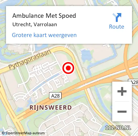 Locatie op kaart van de 112 melding: Ambulance Met Spoed Naar Utrecht, Varrolaan op 13 februari 2017 08:42