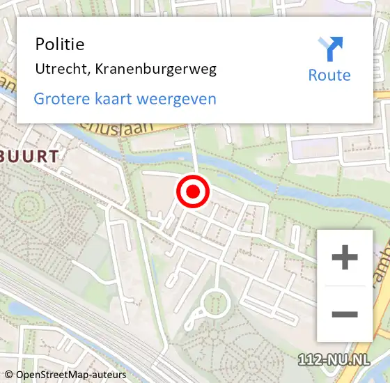 Locatie op kaart van de 112 melding: Politie Utrecht, Kranenburgerweg op 13 februari 2017 08:53