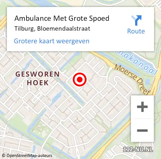 Locatie op kaart van de 112 melding: Ambulance Met Grote Spoed Naar Tilburg, Bloemendaalstraat op 10 januari 2014 20:14