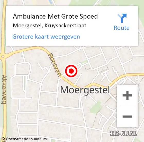 Locatie op kaart van de 112 melding: Ambulance Met Grote Spoed Naar Moergestel, Kruysackerstraat op 13 februari 2017 12:57