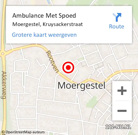 Locatie op kaart van de 112 melding: Ambulance Met Spoed Naar Moergestel, Kruysackerstraat op 13 februari 2017 12:59