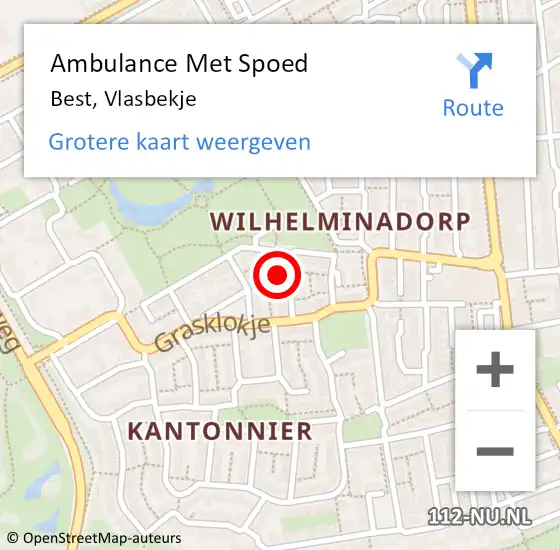 Locatie op kaart van de 112 melding: Ambulance Met Spoed Naar Best, Vlasbekje op 13 februari 2017 14:48