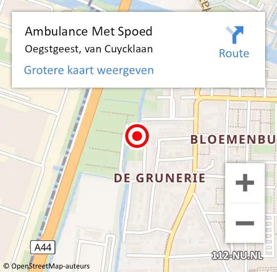 Locatie op kaart van de 112 melding: Ambulance Met Spoed Naar Oegstgeest, van Cuycklaan op 13 februari 2017 15:50