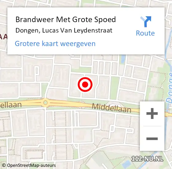 Locatie op kaart van de 112 melding: Brandweer Met Grote Spoed Naar Dongen, Lucas Van Leydenstraat op 13 februari 2017 17:35