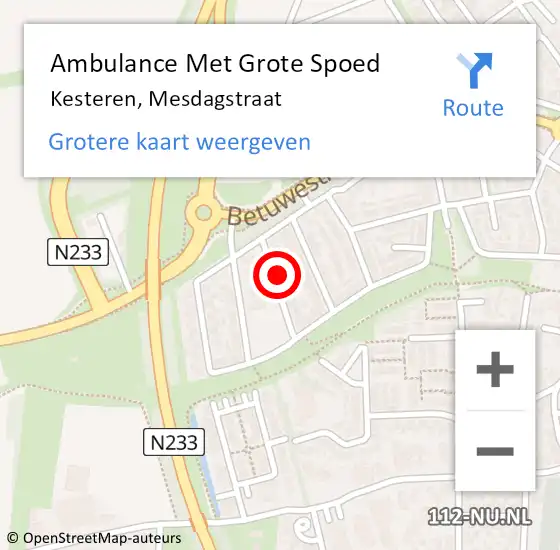 Locatie op kaart van de 112 melding: Ambulance Met Grote Spoed Naar Kesteren, Mesdagstraat op 13 februari 2017 17:42