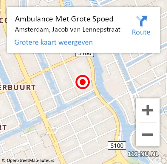 Locatie op kaart van de 112 melding: Ambulance Met Grote Spoed Naar Amsterdam, Jacob Van Lennepstraat op 13 februari 2017 17:54