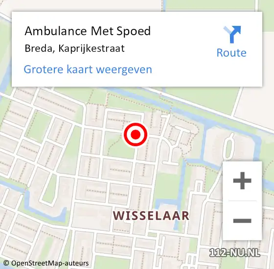 Locatie op kaart van de 112 melding: Ambulance Met Spoed Naar Breda, Kaprijkestraat op 13 februari 2017 19:46