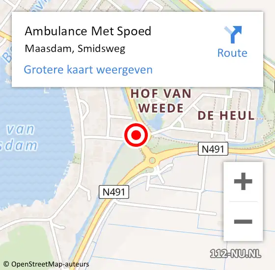 Locatie op kaart van de 112 melding: Ambulance Met Spoed Naar Maasdam, Smidsweg op 13 februari 2017 21:55