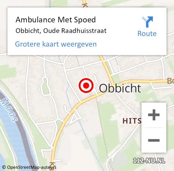 Locatie op kaart van de 112 melding: Ambulance Met Spoed Naar Obbicht, Oude Raadhuisstraat op 10 januari 2014 22:18