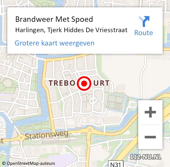 Locatie op kaart van de 112 melding: Brandweer Met Spoed Naar Harlingen, Tjerk Hiddes De Vriesstraat op 13 februari 2017 23:18