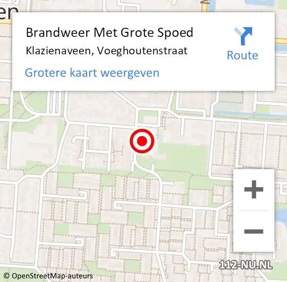 Locatie op kaart van de 112 melding: Brandweer Met Grote Spoed Naar Klazienaveen, Voeghoutenstraat op 14 februari 2017 08:43