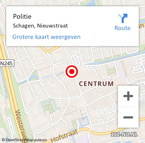 Locatie op kaart van de 112 melding: Politie Schagen, Nieuwstraat op 14 februari 2017 09:40