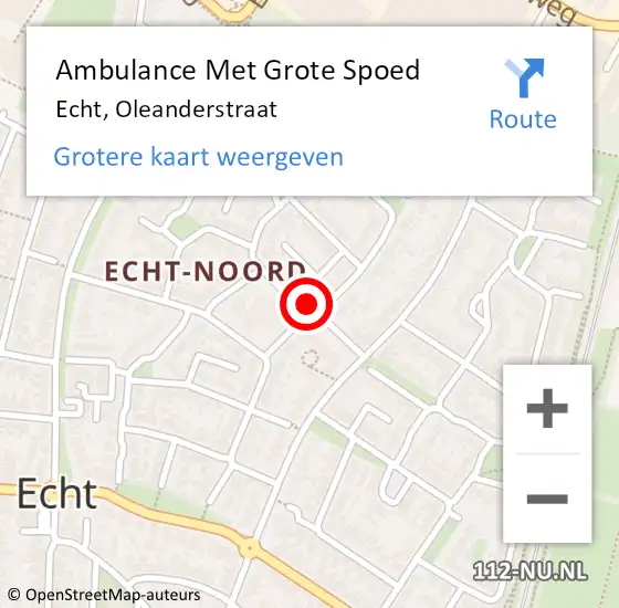 Locatie op kaart van de 112 melding: Ambulance Met Grote Spoed Naar Echt, Oleanderstraat op 14 februari 2017 10:19