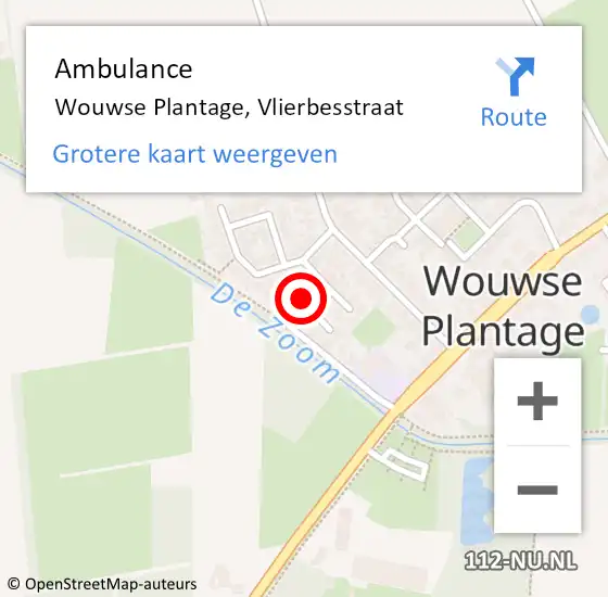 Locatie op kaart van de 112 melding: Ambulance Wouwse Plantage, Vlierbesstraat op 14 februari 2017 11:08