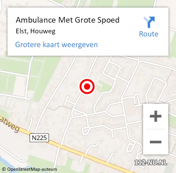 Locatie op kaart van de 112 melding: Ambulance Met Grote Spoed Naar Elst, Houweg op 14 februari 2017 11:08