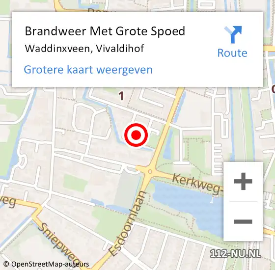 Locatie op kaart van de 112 melding: Brandweer Met Grote Spoed Naar Waddinxveen, Vivaldihof op 14 februari 2017 12:20