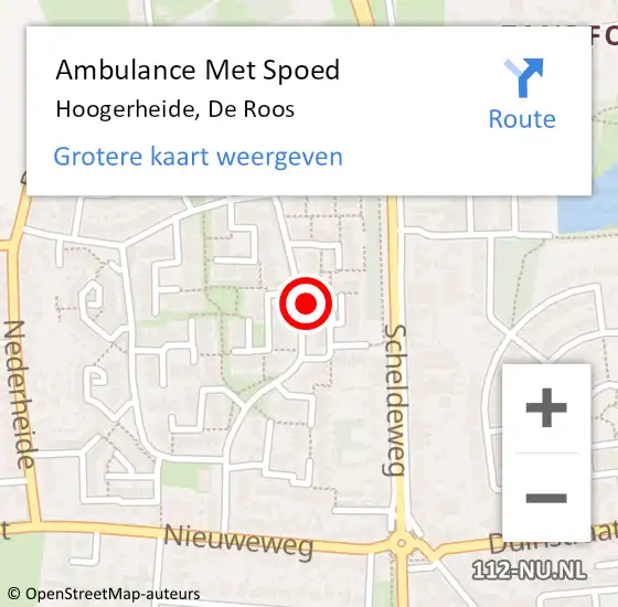 Locatie op kaart van de 112 melding: Ambulance Met Spoed Naar Hoogerheide, De Roos op 14 februari 2017 13:01