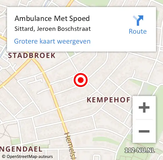 Locatie op kaart van de 112 melding: Ambulance Met Spoed Naar Sittard, Jeroen Boschstraat op 10 januari 2014 23:55