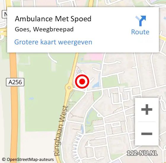 Locatie op kaart van de 112 melding: Ambulance Met Spoed Naar Goes, Weegbreepad op 14 februari 2017 13:23