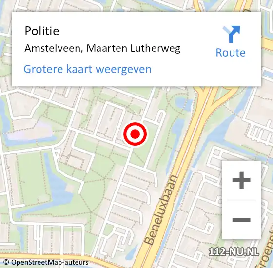 Locatie op kaart van de 112 melding: Politie Amstelveen, Maarten Lutherweg op 14 februari 2017 14:35