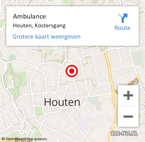 Locatie op kaart van de 112 melding: Ambulance Houten, Kostersgang op 14 februari 2017 16:49