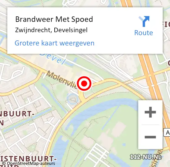 Locatie op kaart van de 112 melding: Brandweer Met Spoed Naar Zwijndrecht, Develsingel op 14 februari 2017 17:46
