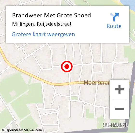 Locatie op kaart van de 112 melding: Brandweer Met Grote Spoed Naar Millingen, Ruijsdaelstraat op 14 februari 2017 18:33