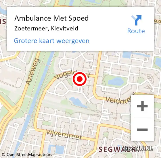 Locatie op kaart van de 112 melding: Ambulance Met Spoed Naar Zoetermeer, Kievitveld op 14 februari 2017 19:20