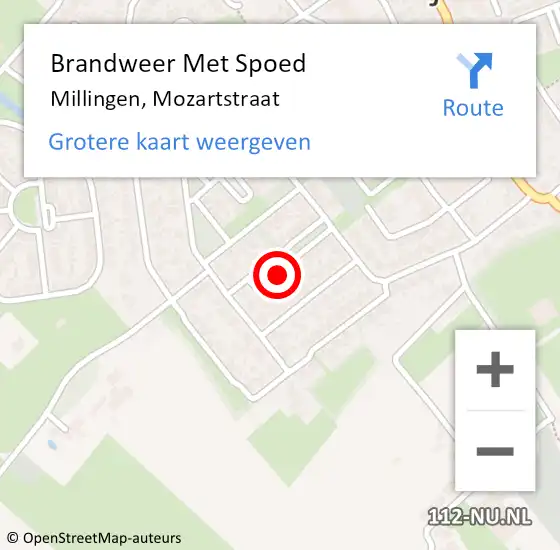 Locatie op kaart van de 112 melding: Brandweer Met Spoed Naar Millingen, Mozartstraat op 14 februari 2017 19:23