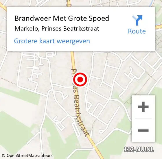 Locatie op kaart van de 112 melding: Brandweer Met Grote Spoed Naar Markelo, Prinses Beatrixstraat op 14 februari 2017 19:34