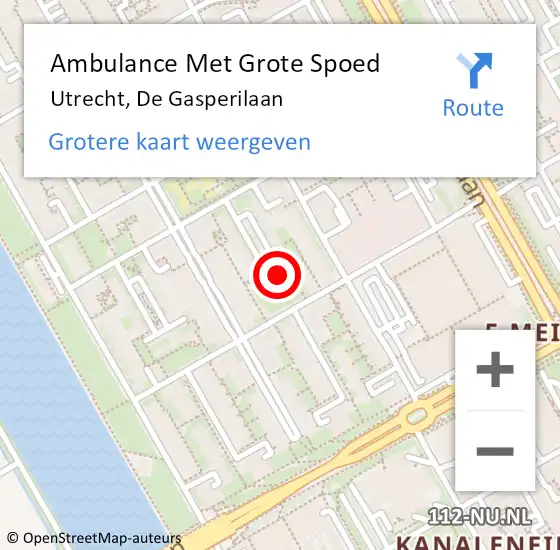 Locatie op kaart van de 112 melding: Ambulance Met Grote Spoed Naar Utrecht, De Gasperilaan op 14 februari 2017 20:11