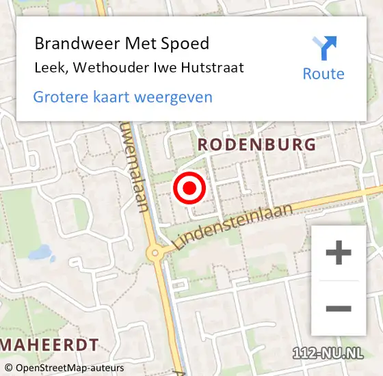 Locatie op kaart van de 112 melding: Brandweer Met Spoed Naar Leek, Wethouder Iwe Hutstraat op 14 februari 2017 23:56