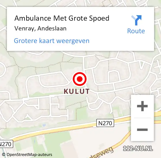 Locatie op kaart van de 112 melding: Ambulance Met Grote Spoed Naar Venray, Andeslaan op 14 februari 2017 23:57