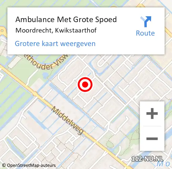 Locatie op kaart van de 112 melding: Ambulance Met Grote Spoed Naar Moordrecht, Kwikstaarthof op 15 februari 2017 05:08