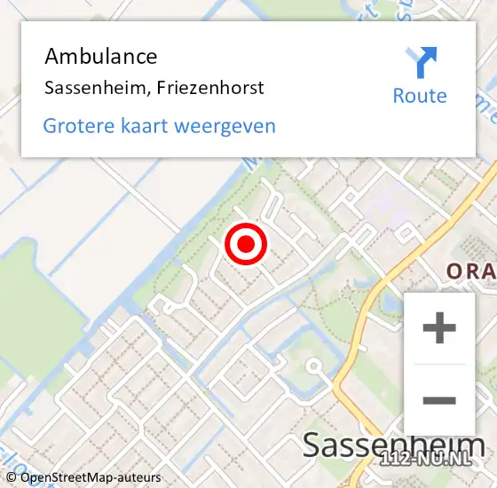 Locatie op kaart van de 112 melding: Ambulance Sassenheim, Friezenhorst op 15 februari 2017 08:12