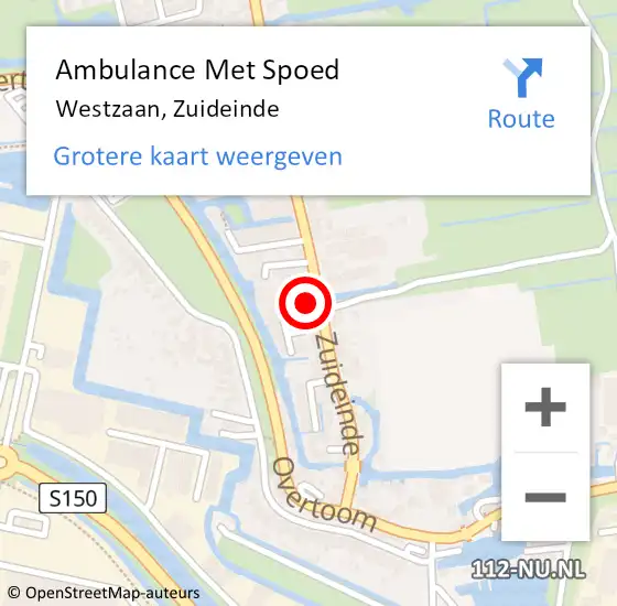 Locatie op kaart van de 112 melding: Ambulance Met Spoed Naar Westzaan, Zuideinde op 15 februari 2017 08:21